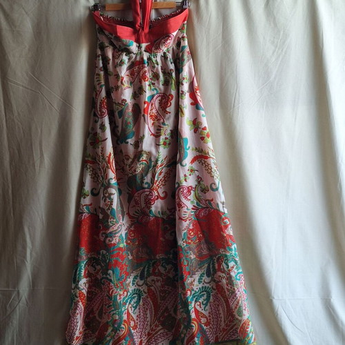 Mango Small Boho Paisley Cotton Maxi Summer Dress Halter Backless