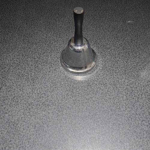 Metal Hand Bell used, silver with black handle