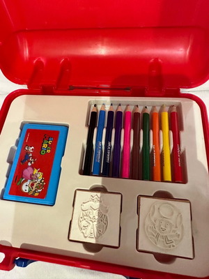 Mario case used with colored pencils, stamps and drawing pad