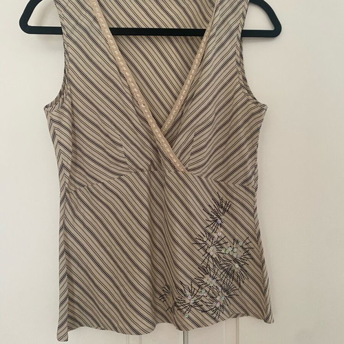 Marks & Spencer vintage silk blend sleeveless blouse top S like new, chocolate brown stripes