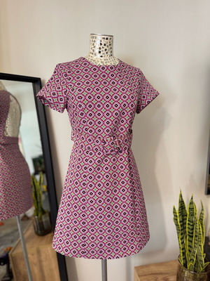 Zara mini dress with geometric print, new, size S, pink-purple