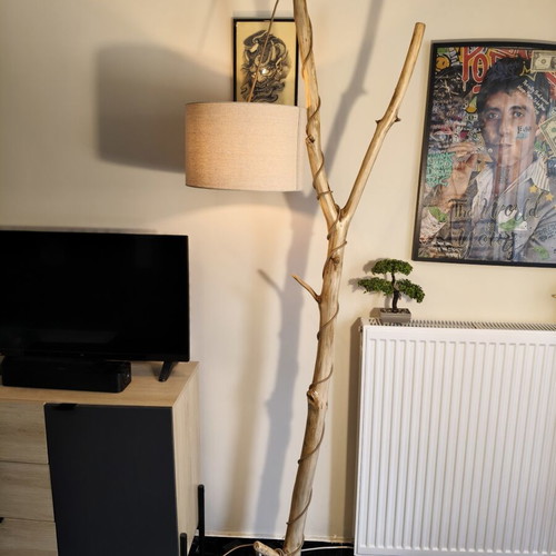 Handmade floor lamp from natural wood trunk, new, 2.10m height