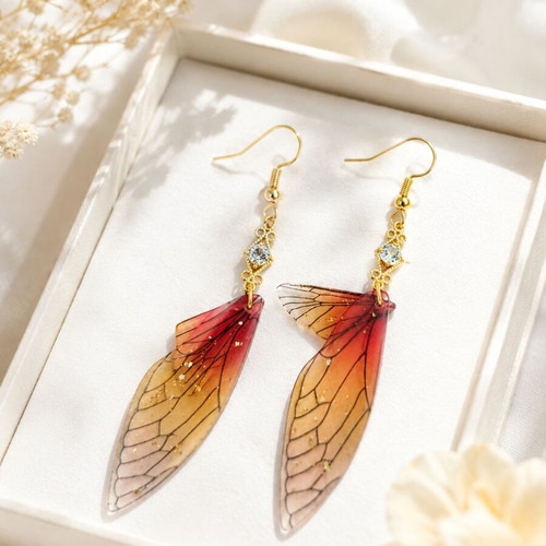 Fairy Statement Earrings "Sunset Wings" Handmade with Crystal