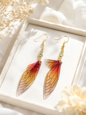 Fairy Statement Earrings "Sunset Wings" Handmade with Crystal