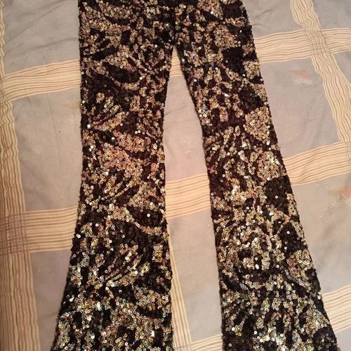 Bershka sequin flared pants, black and silver, size M