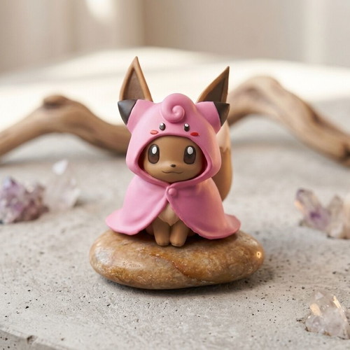 Little figure Eevee wearing poncho Clefairy handmade
