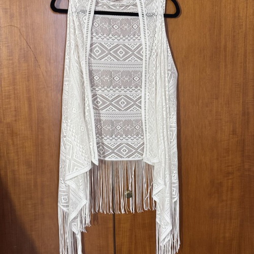 Boho Fringe Cover-Up vest like new, white, one size