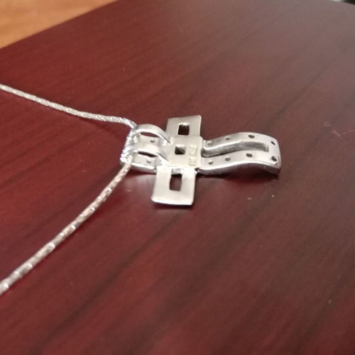 Silver 925 cross with white zircons and silver chain like new