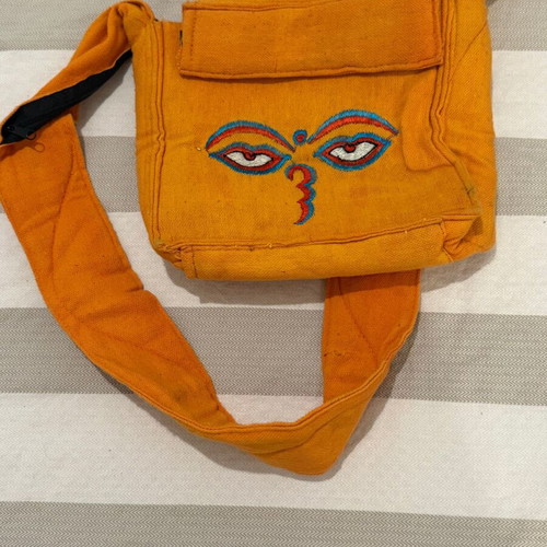 Boho crossbody bag orange used with Buddha eyes embroidery