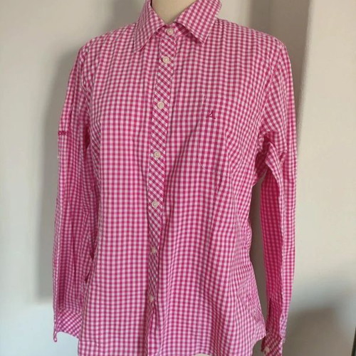 Schoeffel women's pink-white checkered shirt like new, size L/XL