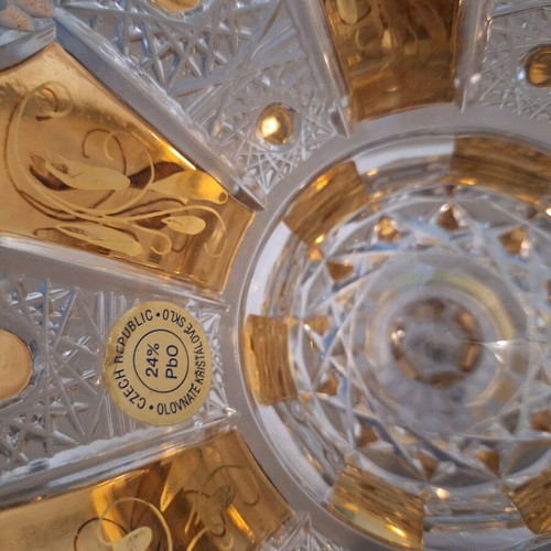 Bohemia Crystal handmade cut glass footed bowl with gold decoration