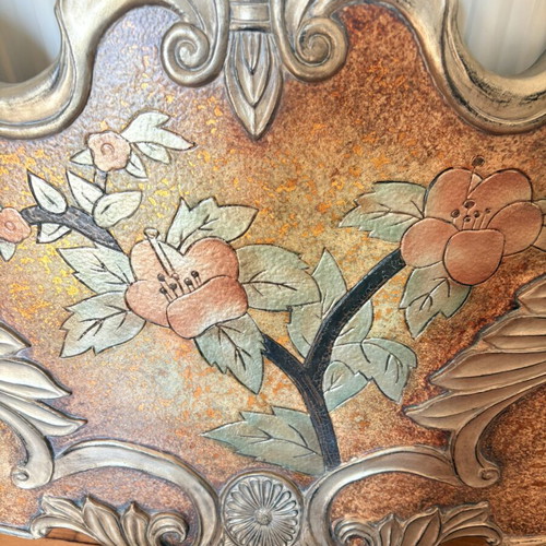 Vintage decorative wall art used, hand-painted floral design 127x72 cm