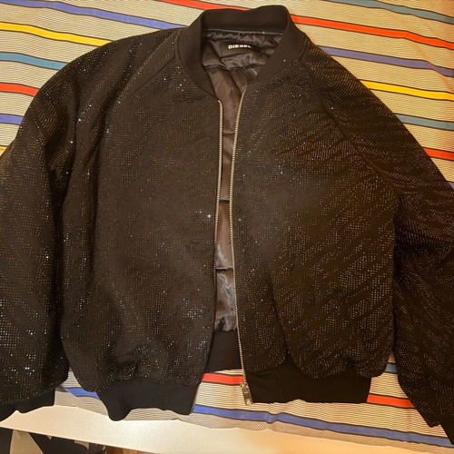 Diesel bomber jacket black with subtle rhinestone design, like new, kids XXS