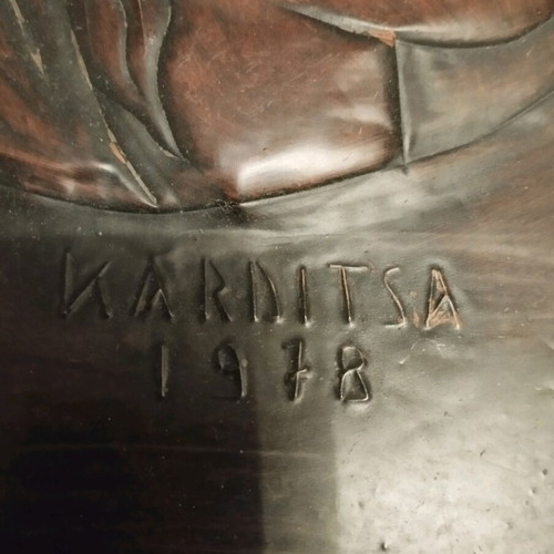 Bronze plaque with goddess Demeter, used, repoussé technique