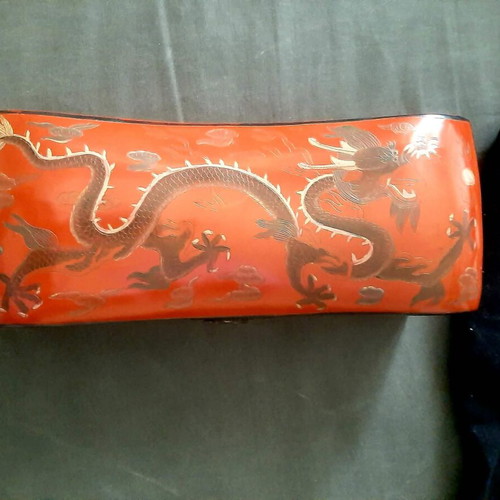 Collectible Sleep Pillow Box Treasure Chest Late 19th Century Lacquered with Dragon