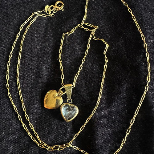 Vintage 14K gold necklace with two hearts