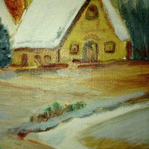 Oil painting snowy landscape used, oil on canvas 30×40cm