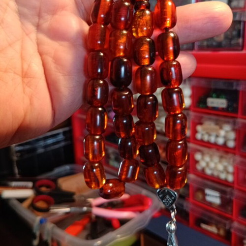 Komboloi handmade amber worry beads with silver clip and arabic tassel
