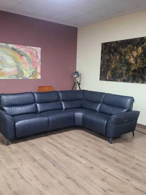 Dark blue leather corner sofa with electric relaxing mechanism new