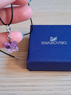 Swarovski butterfly necklace lilac with black cord 33cm new