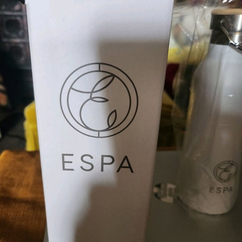 White stainless steel ESPA thermos new with monogram