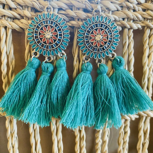 Boho handmade earrings set new, light turquoise color