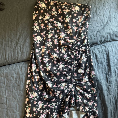 Shein mini dress with one shoulder, black floral
