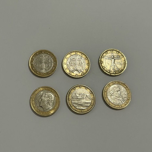 Collectible 1 Euro Coins used, pack of 6