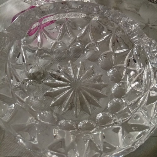 Crystal ashtrays luxury carved, new, set of two, 13cm diameter