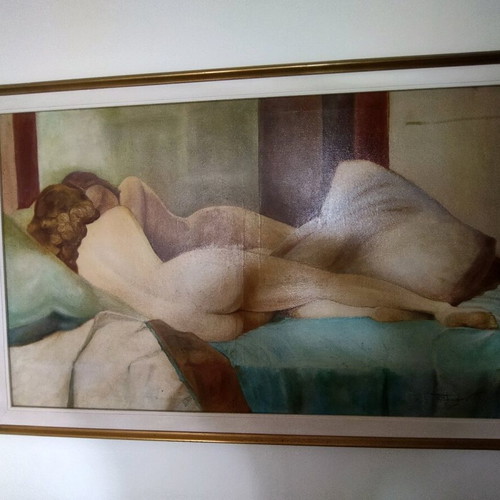 Oil painting on canvas "In the Arms of Morpheus" used, signed, 1989