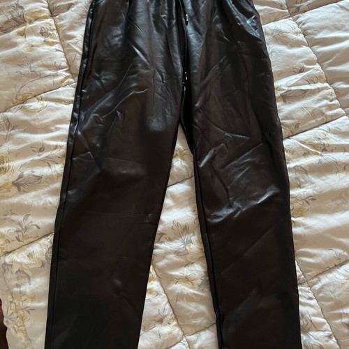 Black leather pants with elastic like new, size L/XL