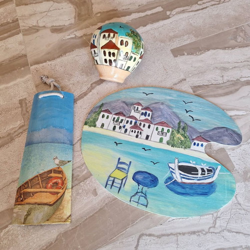 Handmade decorative set of 3 with Greek island themes