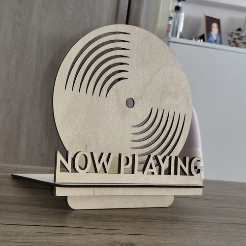 Custom wooden vinyl record stand "Now Playing"