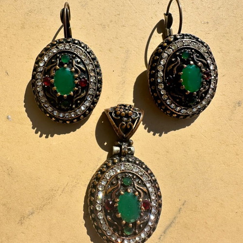Jewelry set with emerald and ruby stones like new from Old Town Rhodes