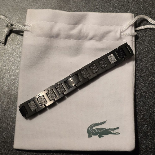 Lacoste black stainless steel bracelet, adjustable 20cm