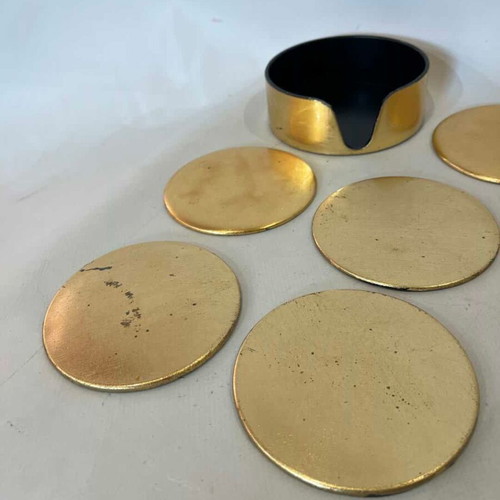 Set of 7 gold coasters with base, Inart 4x11.5