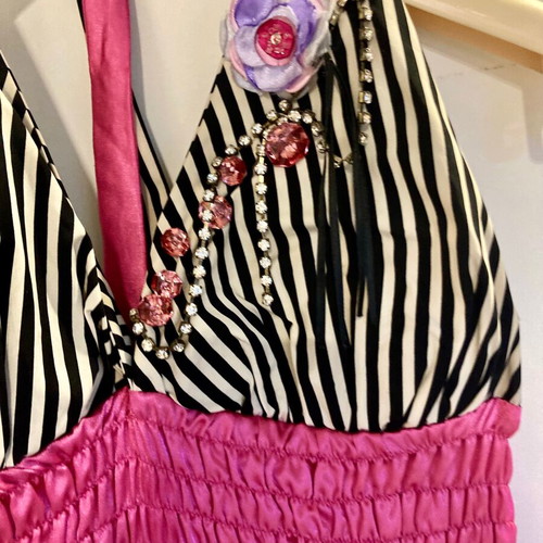 Tassos Mitropoulos short satin dress like new, black and pink