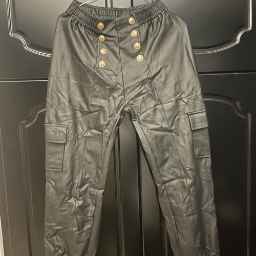 Cargo leather pants like new, black with gold buttons