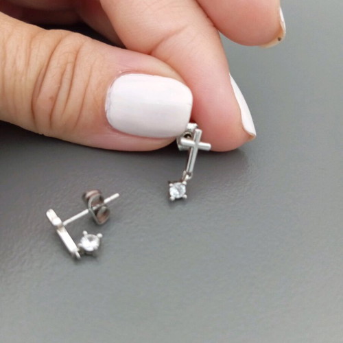 Silver cross earrings with zirconia new