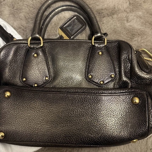 Prada Bowling Leather Handbag Bronze Gold Silver Like New