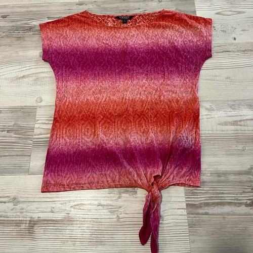 Lauren Ralph Lauren womens tie dyed short sleeved top with waist knot, used, size XS
