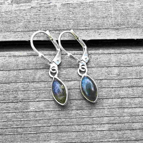 Silver earrings with natural labradorite, new