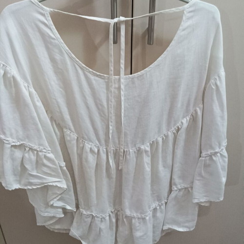 White Linen Shirt like new with front design and back shoulder cord