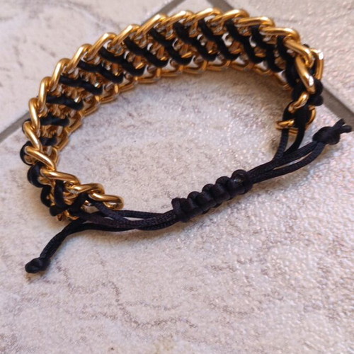 Adjustable gold-tone bracelet with black braid new