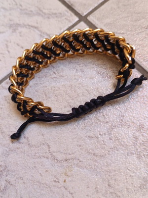 Adjustable gold-tone bracelet with black braid new