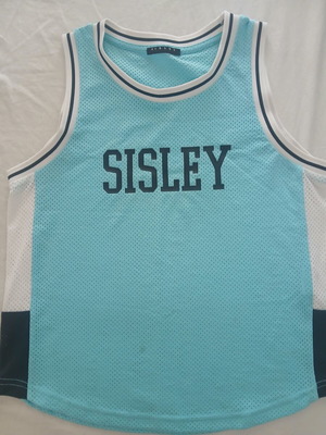 Sisley sleeveless kids shirt like new, size 134 cm, white and turquoise
