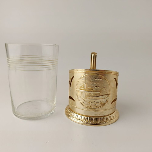 USSR Gorki Tea Glass Holder with Glass used, chip on rim