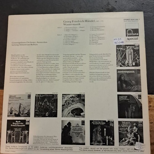 Handel Wassermusik vinyl record used, Eduard van Beinum