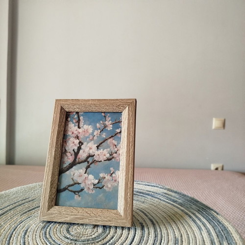 Almond Blossom Wall Decor with Wooden Frame 10x15 cm, new