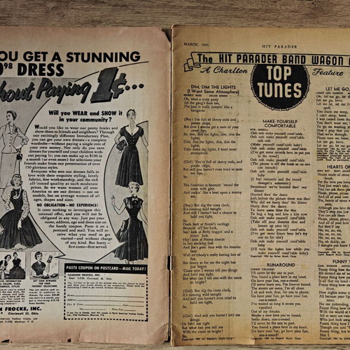 Hit Parader and Song Hits music magazines used vintage 1955, pack of 2